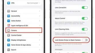 غیرفعال‌کردن دوربین در لاک‌اسکرین آیفون iOS 26